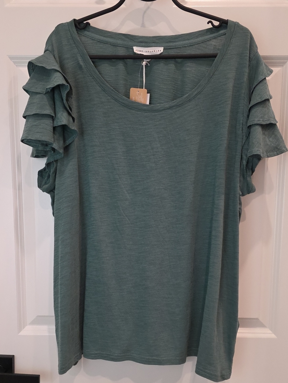 Jane+Delancey Tiered Ruffle 100 Cotton Short Sleeve Scoop Neck Top Size 2X Sage